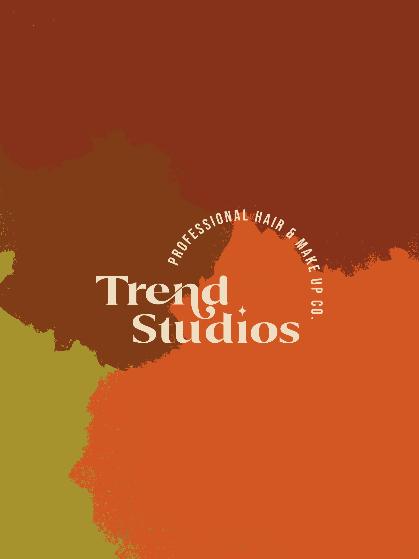 Trend Studio wordmark on an abstract rust, orange, and olive background